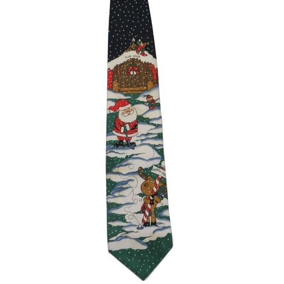 Hallmark Other - Hallmark Santa Clause Reindeer North Pole Christmas Neck Tie Green Holiday